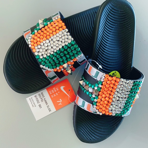 Custom University of Miami Nike Slides size 7 - Picture 5 of 10